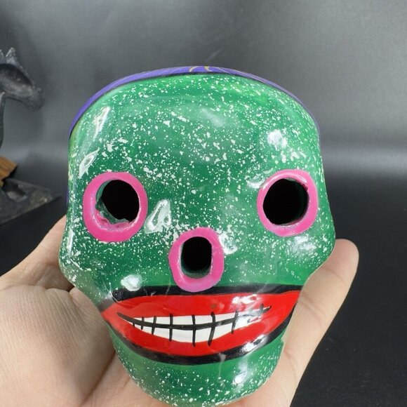Mexican Pottery Day Of The Day Skull Figurine Decor Hand Painted RedWare Figure - Picture 11 of 16
